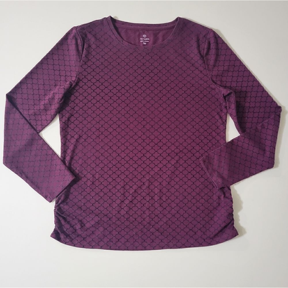 Talbots Women's Burgundy Crewneck Long Sleeve Lattice Print Pullover